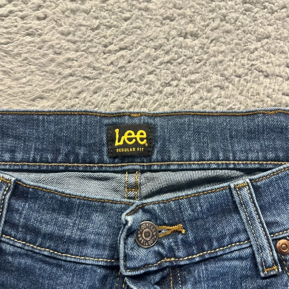Lee Jeans Mens 38x34 Blue Cotton Denim Straight Workwear Faded Dark Wash Stretch